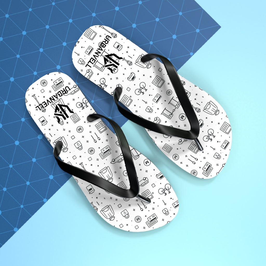Urban Pattern Flip Flops — Monochrome City Icons Beach Sandals