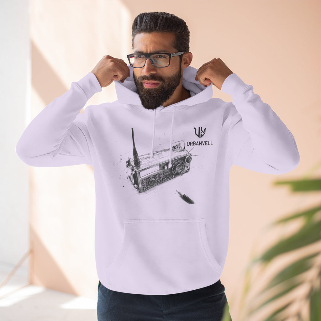 Walkie-Talkie Radio Sketch Hoodie — URBANVELL Minimal Urban Radio Graphic Fleece Pullover