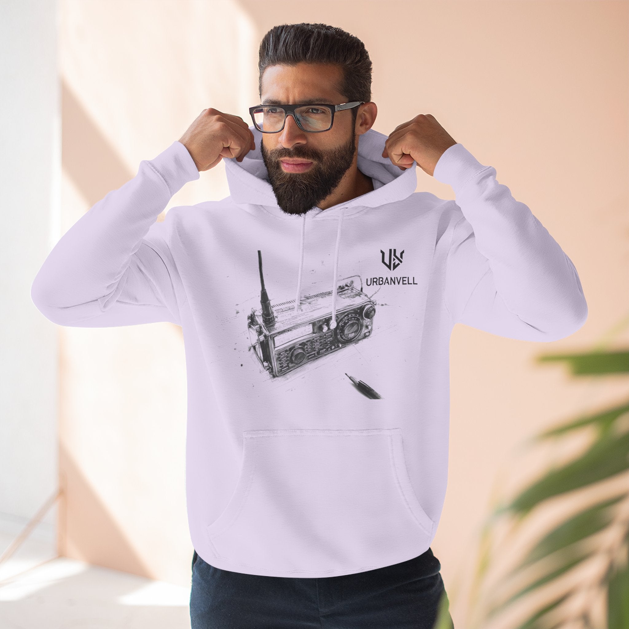 Walkie-Talkie Radio Sketch Hoodie — URBANVELL Minimal Urban Radio Graphic Fleece Pullover