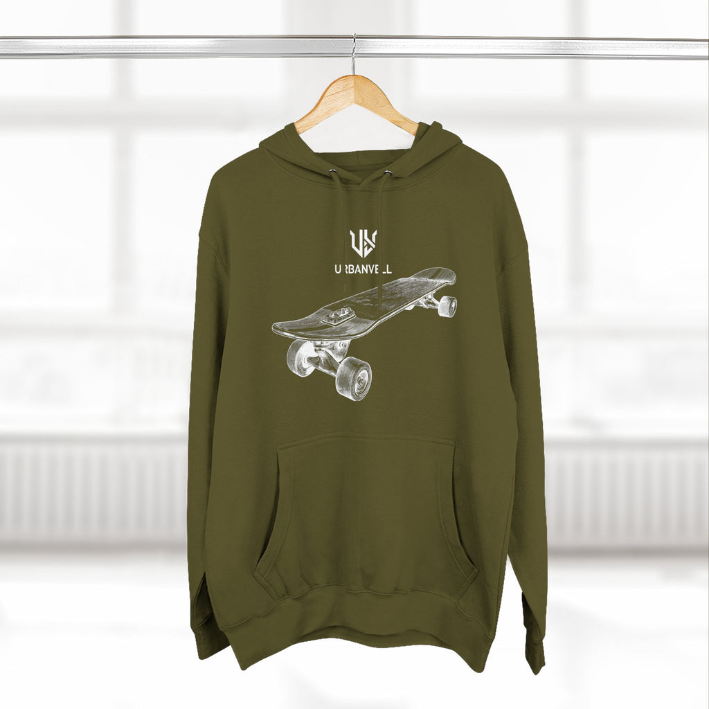Skateboard Sketch Hoodie — URBANVELL Minimalist Hand-Drawn Skate Deck Pullover