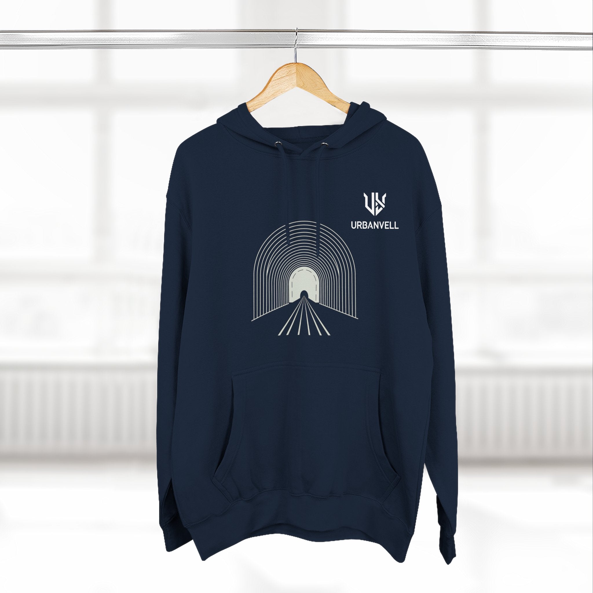 Minimalist Arch Tunnel Hoodie — URBANVELL Logo Fleece Pullover