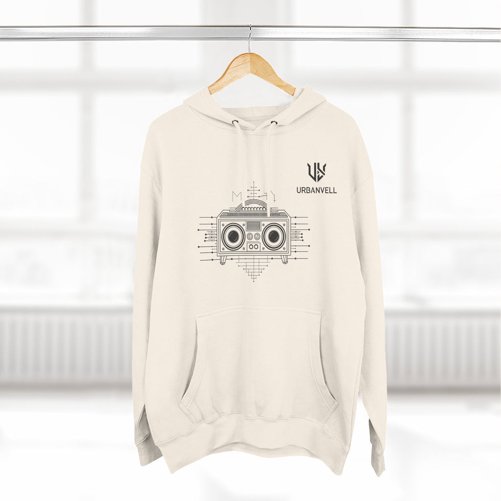 Boombox Graphic Hoodie — URBANVELL Minimalist Retro Cassette Stereo Sweatshirt