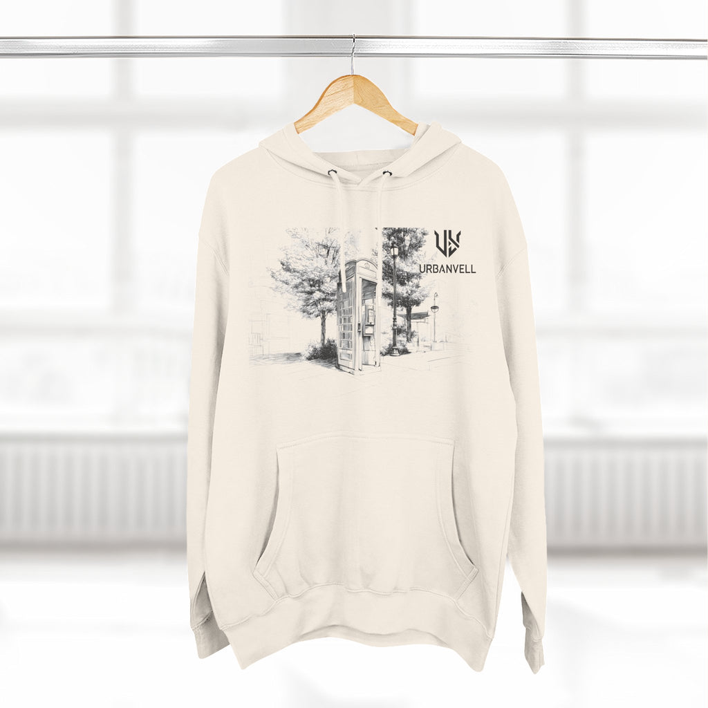 Phone Booth Three-Panel Fleece Hoodie — URBANVELL Minimal Urban Sketch Graphic Hoodie