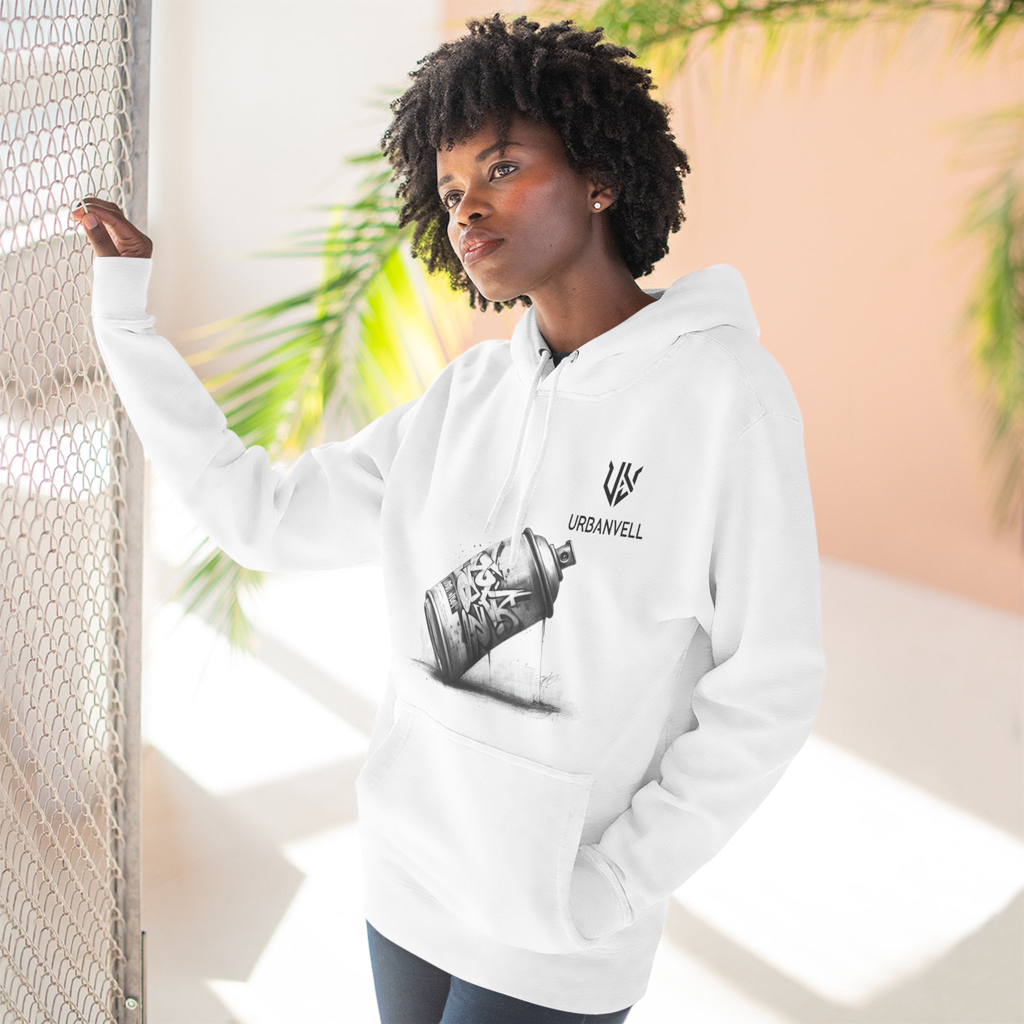 Graffiti Spray Can Sketch Hoodie — URBANVELL Urban Art Streetwear Fleece Pullover