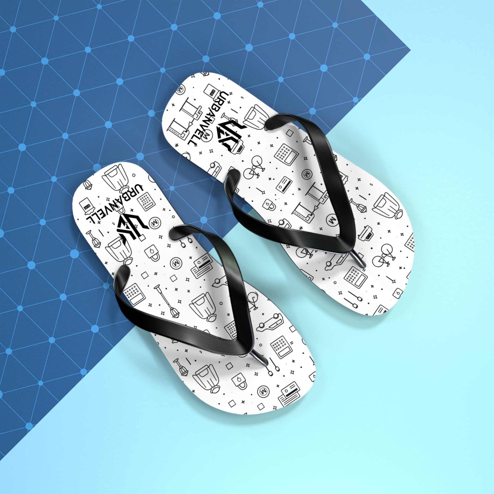 Urban Pattern Flip Flops — Monochrome City Icons Beach Sandals