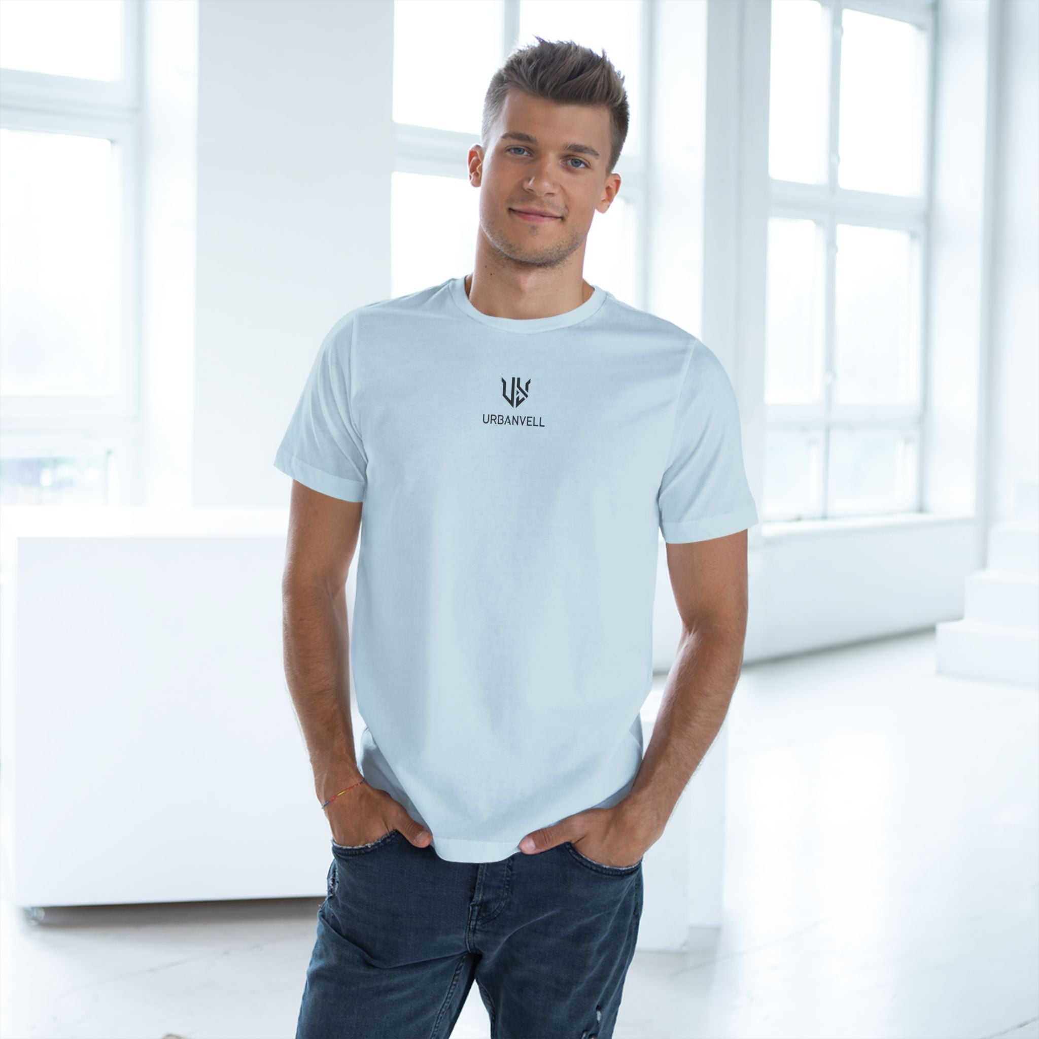 Minimal UrbanVell Centered Logo T‑Shirt — URBANVELL Clean Small Chest Logo Tee