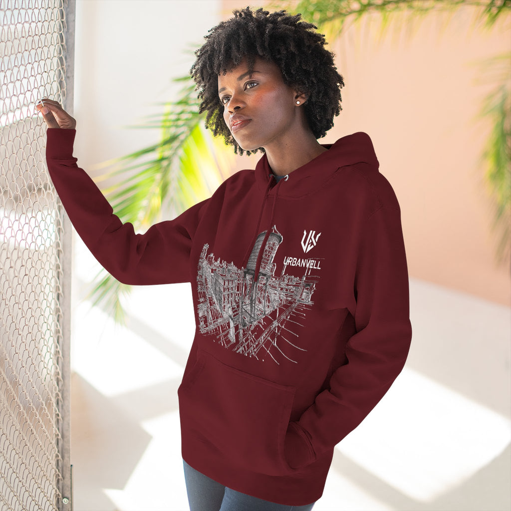 Water Tower Sketch Hoodie — URBANVELL Skyline Graphic Fleece Hoodie