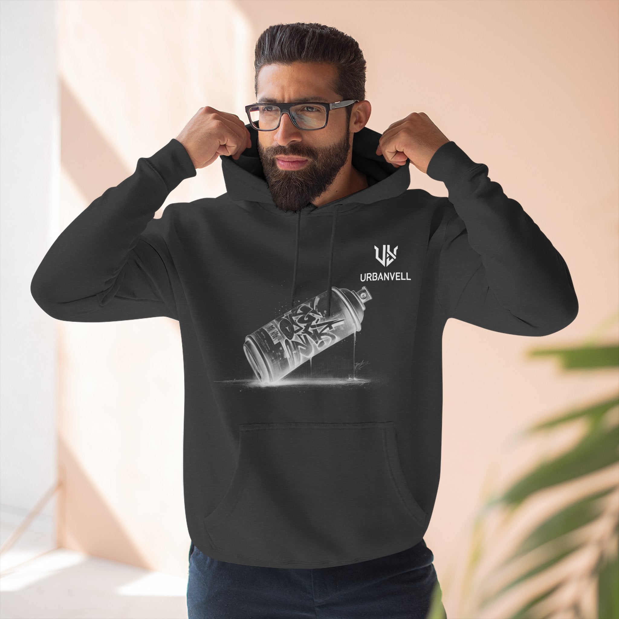 Graffiti Spray Can Sketch Hoodie — URBANVELL Urban Art Streetwear Fleece Pullover