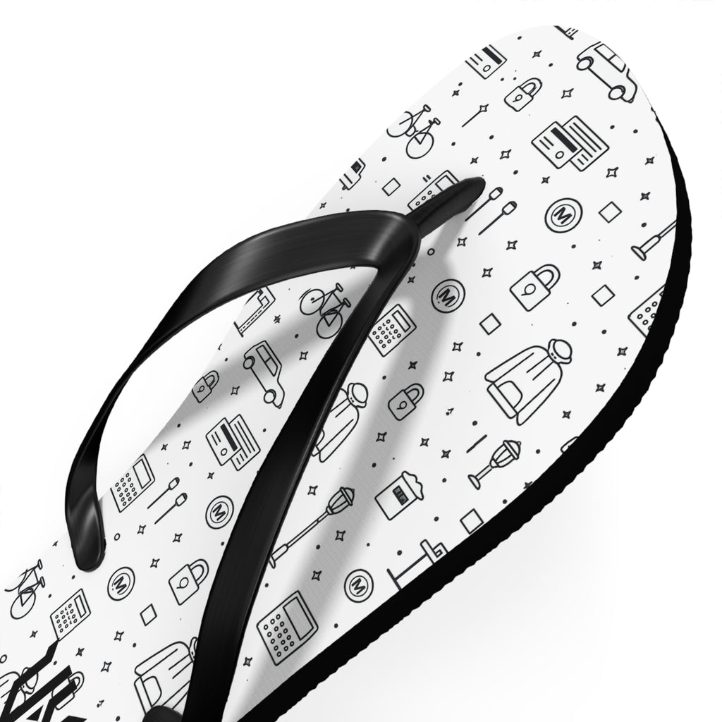 Urban Pattern Flip Flops — Monochrome City Icons Beach Sandals