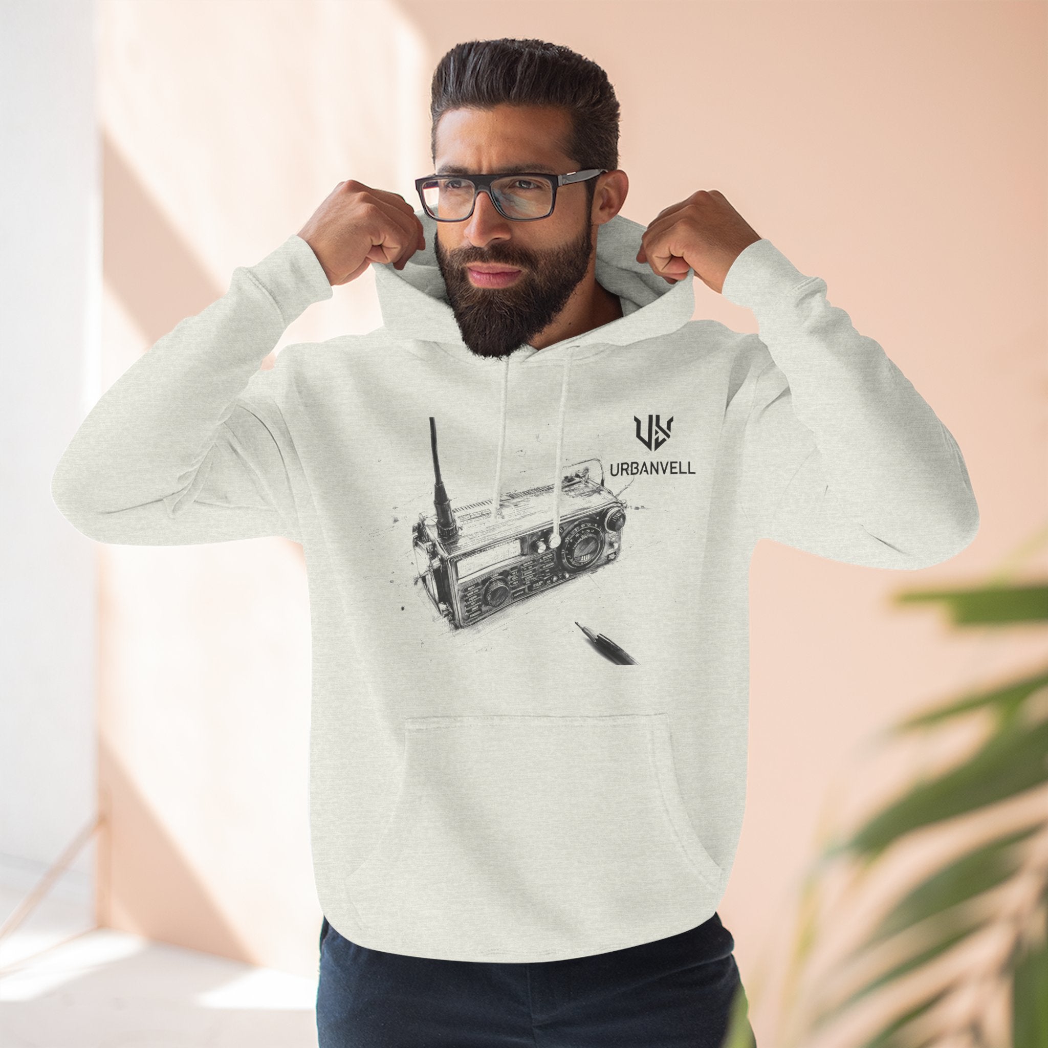 Walkie-Talkie Radio Sketch Hoodie — URBANVELL Minimal Urban Radio Graphic Fleece Pullover