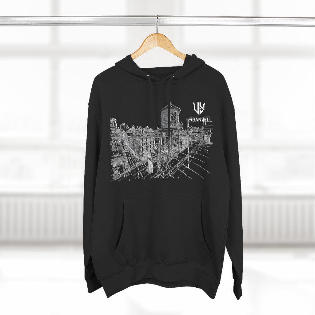 Water Tower Sketch Hoodie — URBANVELL Skyline Graphic Fleece Hoodie