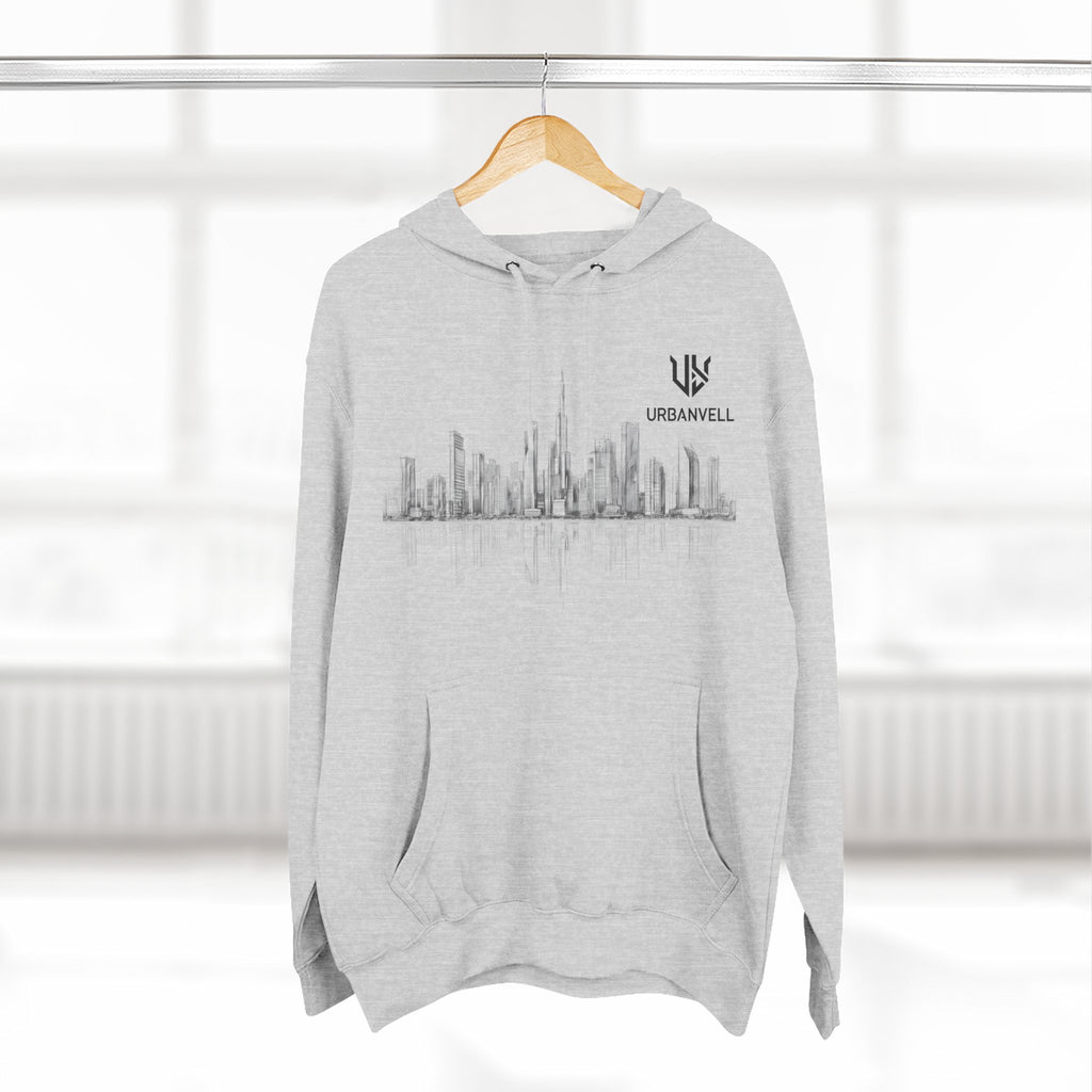 City Skyline Hoodie — URBANVELL Minimal Urban Sketch Fleece Pullover