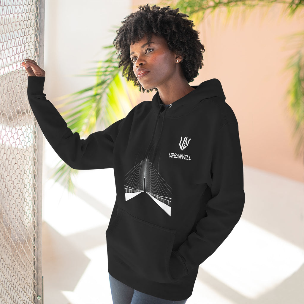 Minimalist Bridge Graphic Hoodie — URBANVELL Three-Panel Fleece Hoodie