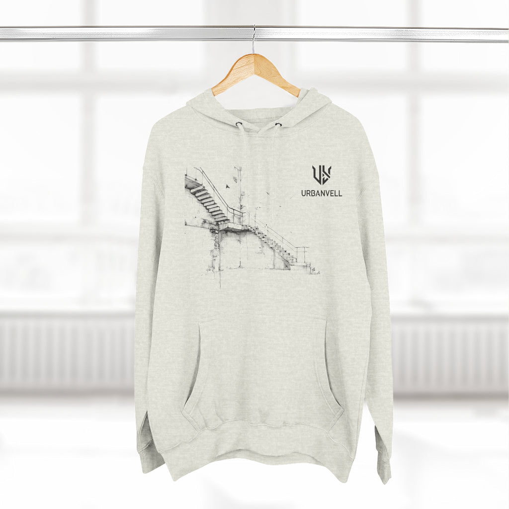 Industrial Staircase Sketch Hoodie — URBANVELL Minimal Architectural Pullover
