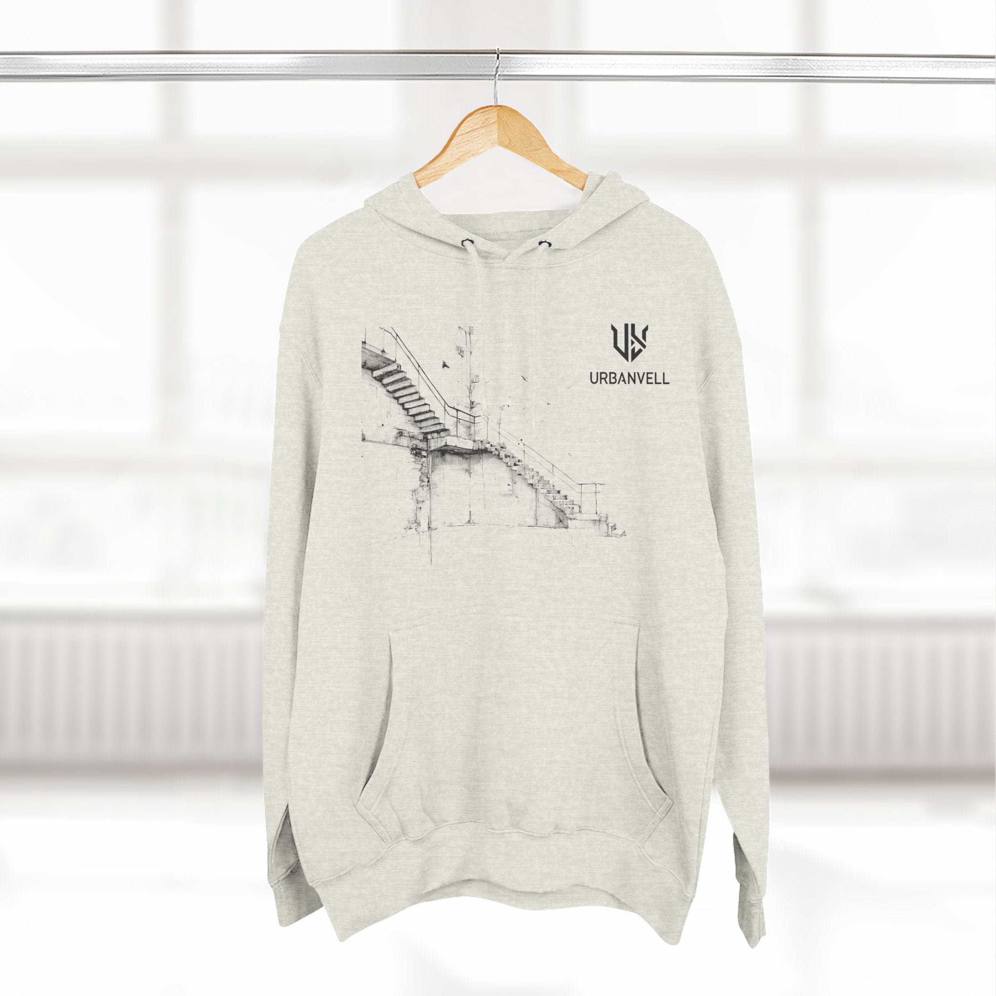 Industrial Staircase Sketch Hoodie — URBANVELL Minimal Architectural Pullover