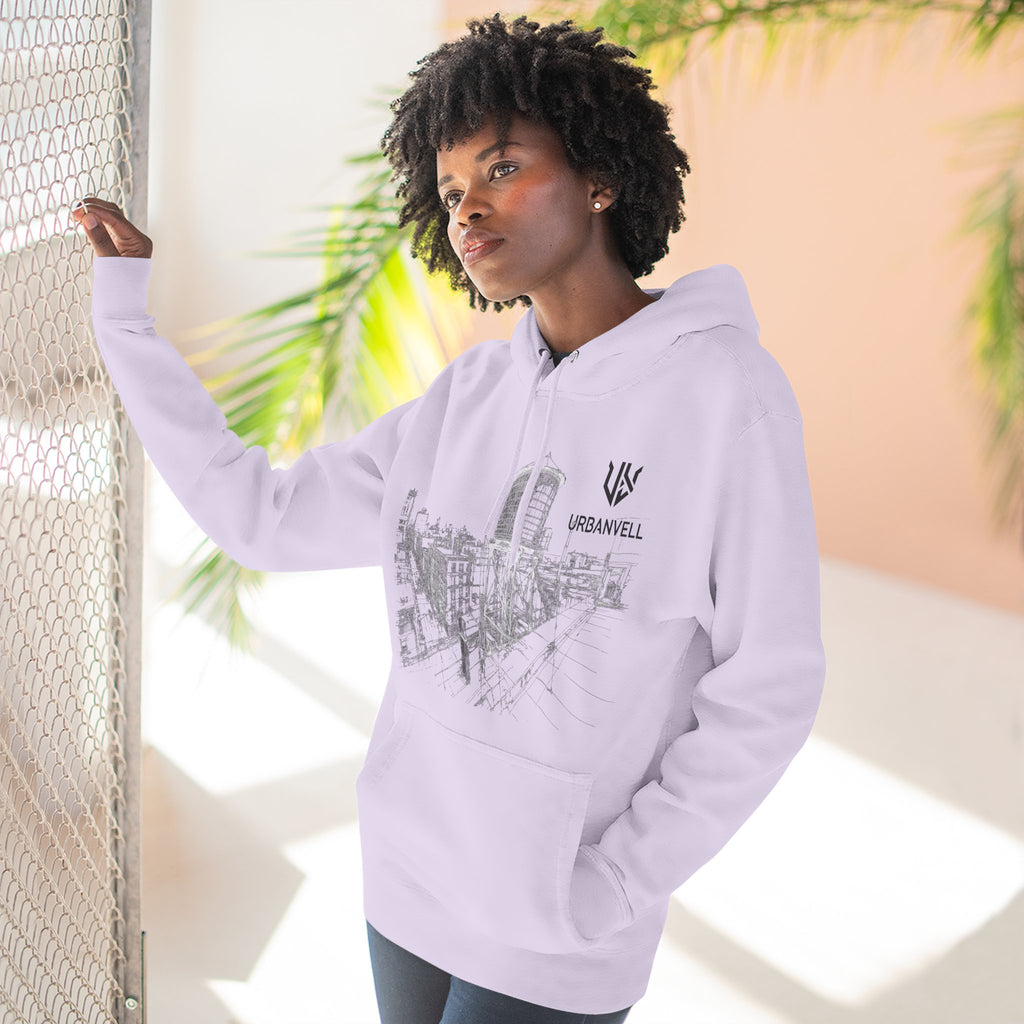 Water Tower Sketch Hoodie — URBANVELL Skyline Graphic Fleece Hoodie