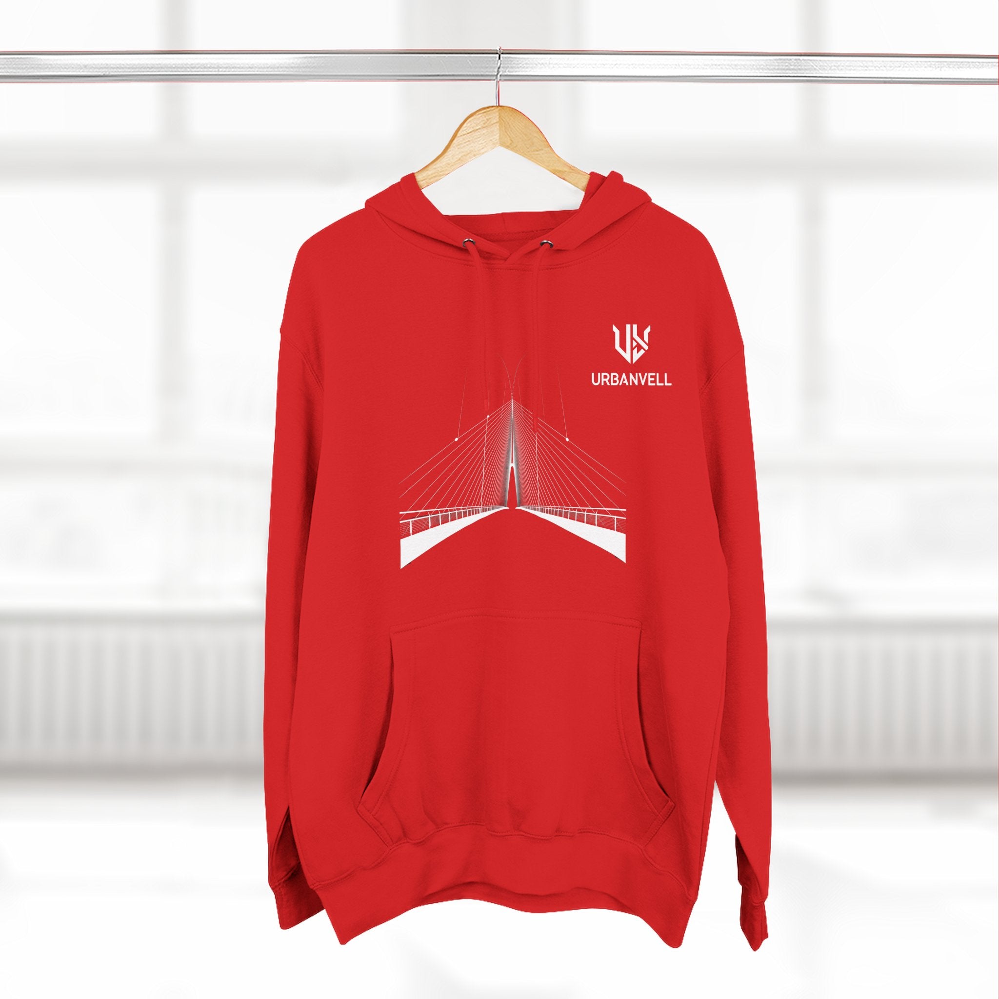 Minimalist Bridge Graphic Hoodie — URBANVELL Three-Panel Fleece Hoodie