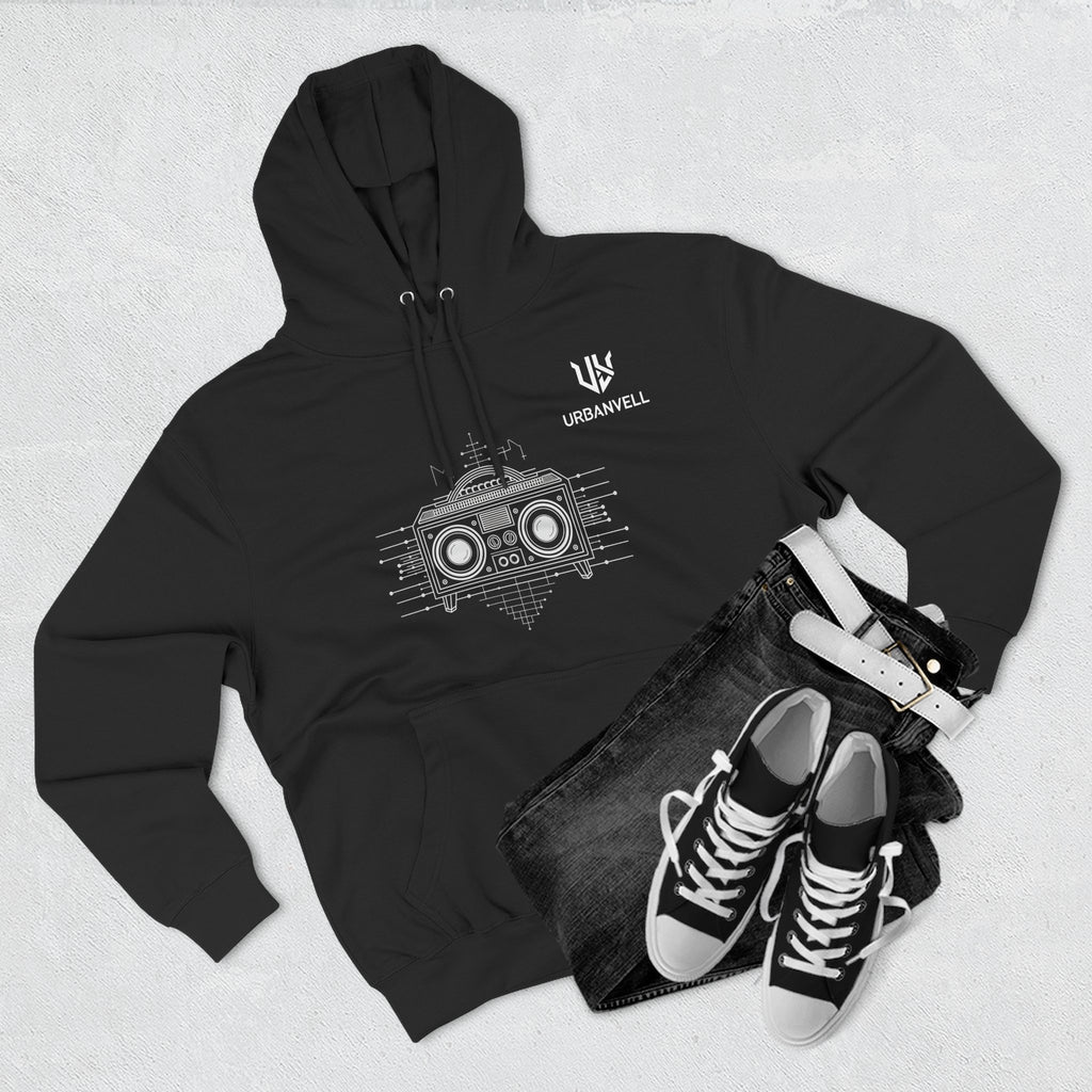 Boombox Graphic Hoodie — URBANVELL Minimalist Retro Cassette Stereo Sweatshirt