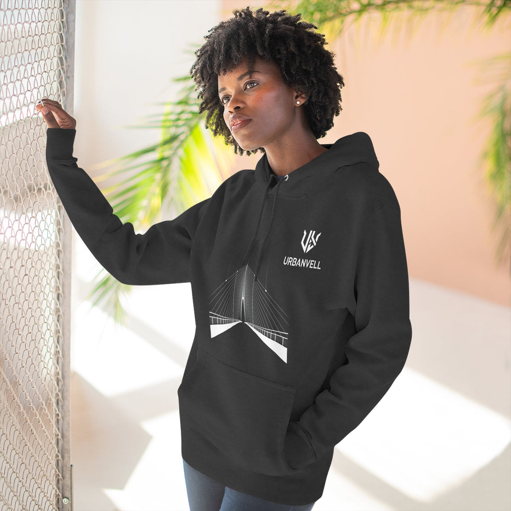 Minimalist Bridge Graphic Hoodie — URBANVELL Three-Panel Fleece Hoodie
