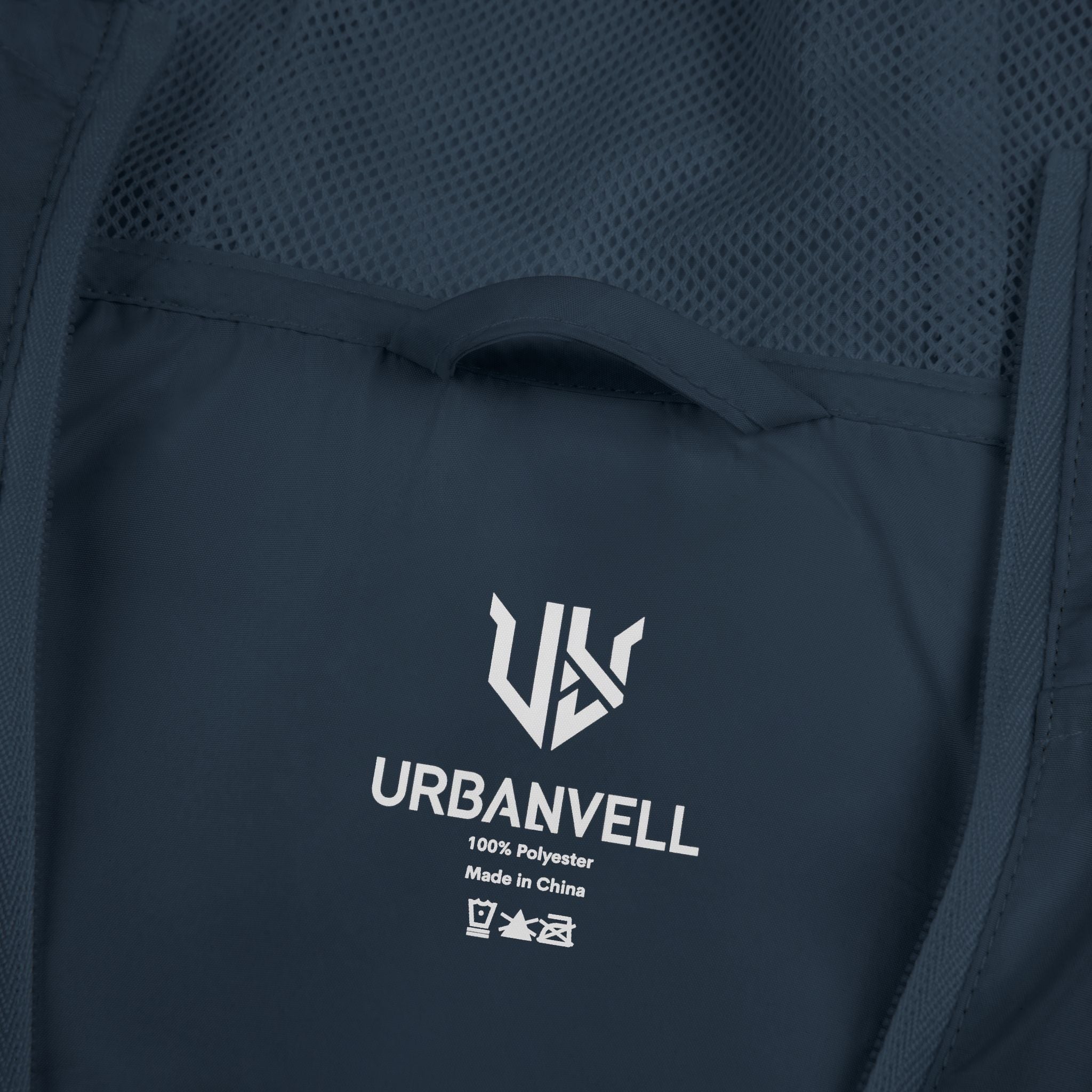 White Camo Windbreaker Jacket with URBANVELL Logo — Lightweight Full-Zip Hooded Jacket