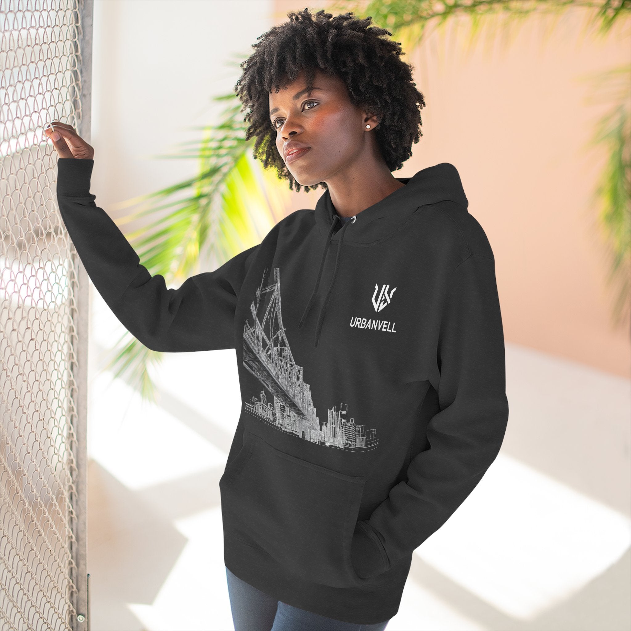 Railway Bridge Skyline Hoodie — URBANVELL Architectural Graphic Pullover