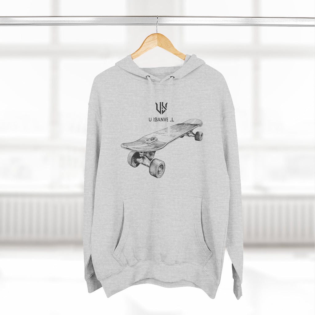 Skateboard Sketch Hoodie — URBANVELL Minimalist Hand-Drawn Skate Deck Pullover