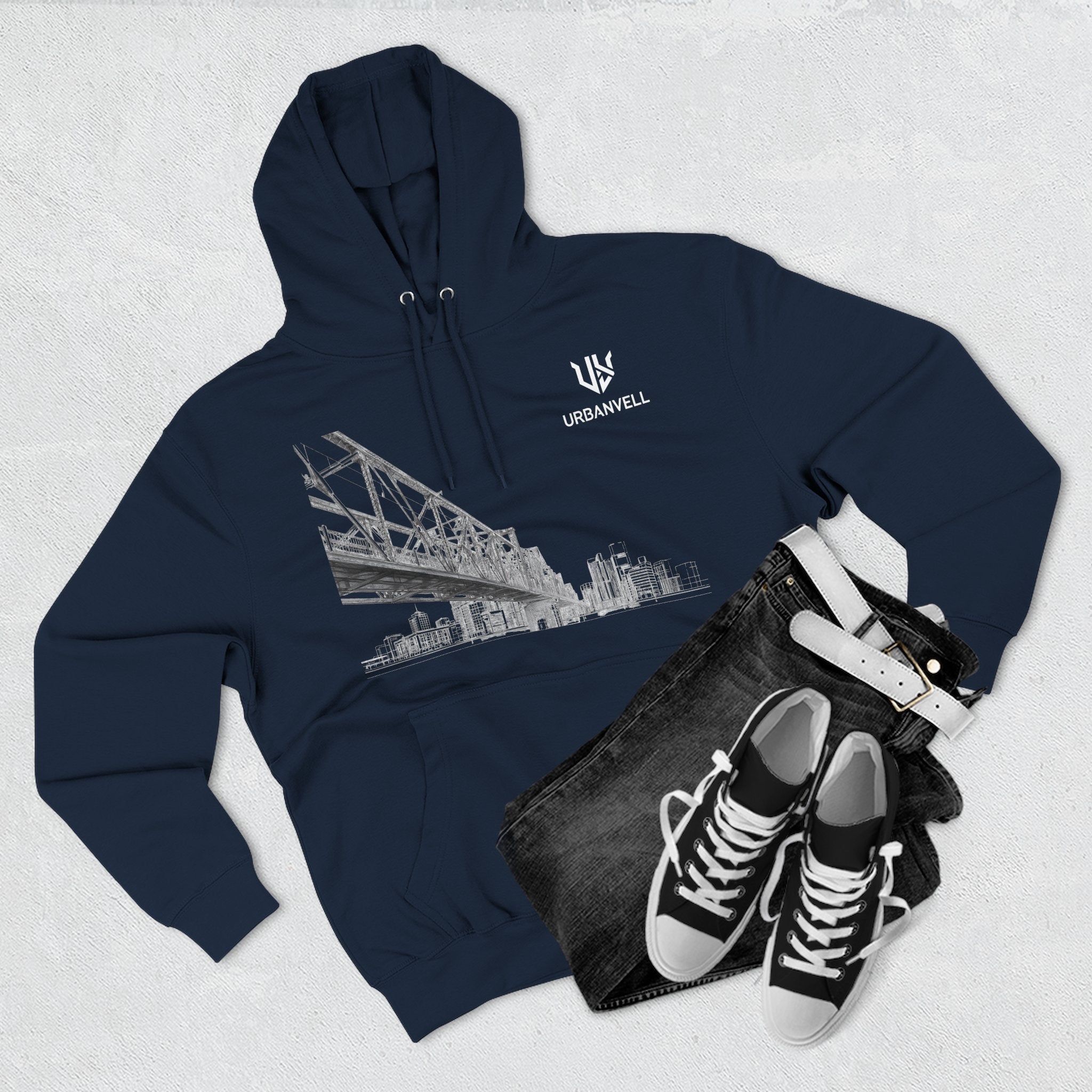 Railway Bridge Skyline Hoodie — URBANVELL Architectural Graphic Pullover