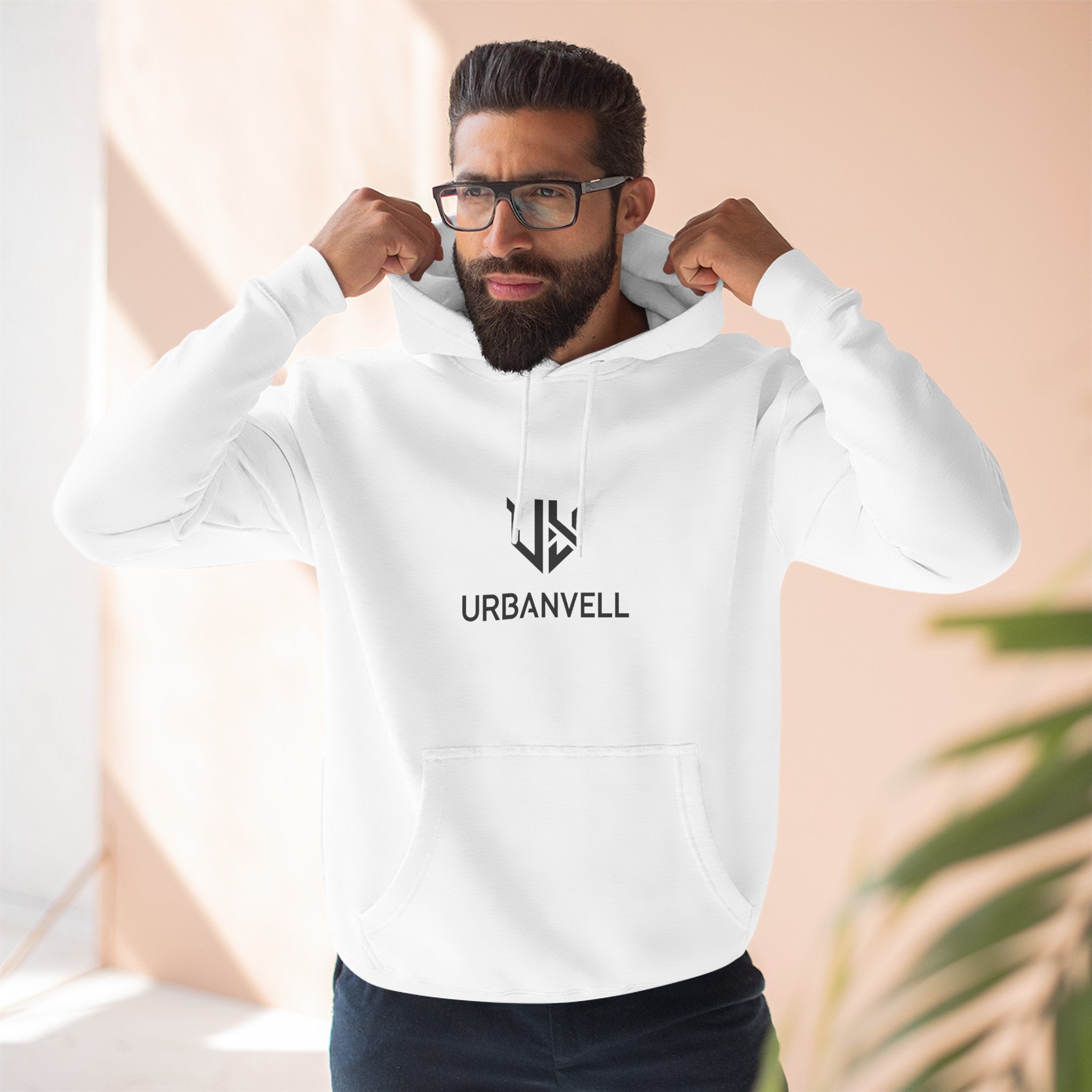 URBANVELL Centered Minimal Logo Hoodie — Classic Fleece Pullover