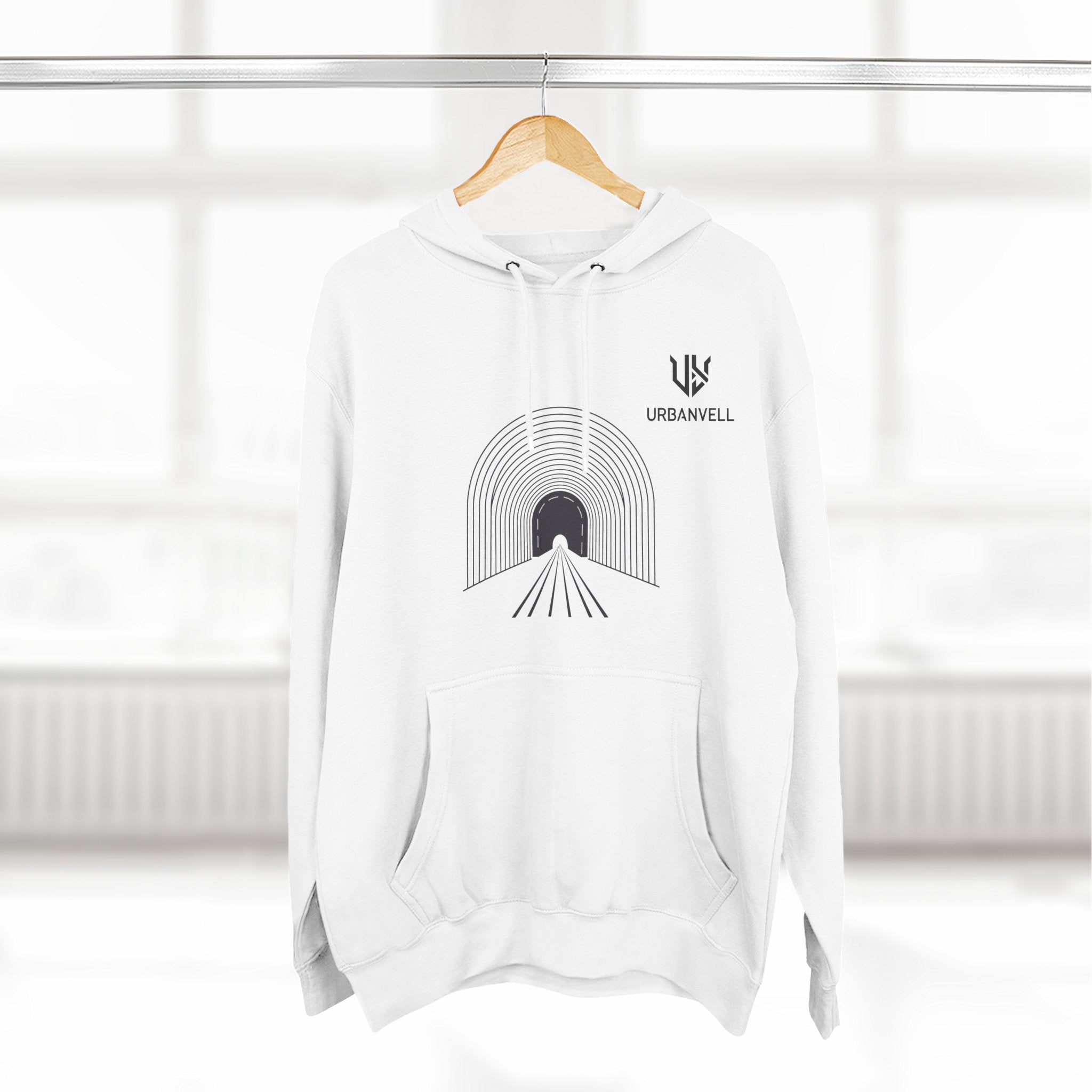 Minimalist Arch Tunnel Hoodie — URBANVELL Logo Fleece Pullover