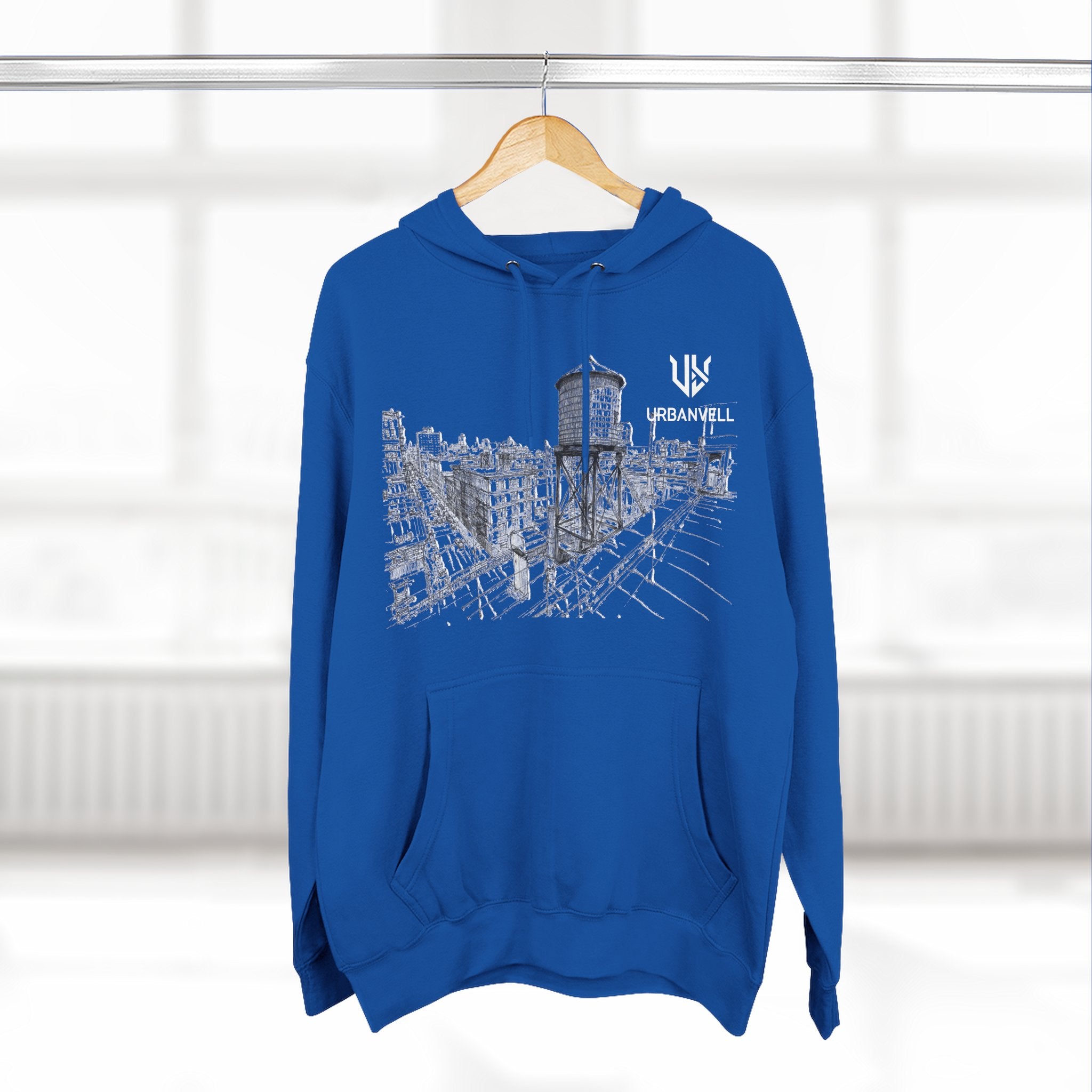 Water Tower Sketch Hoodie — URBANVELL Skyline Graphic Fleece Hoodie