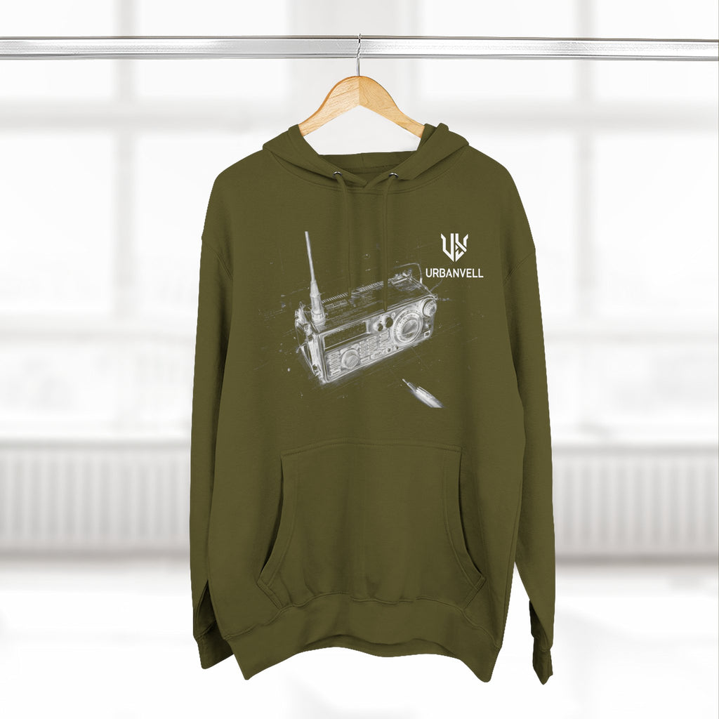 Walkie-Talkie Radio Sketch Hoodie — URBANVELL Minimal Urban Radio Graphic Fleece Pullover