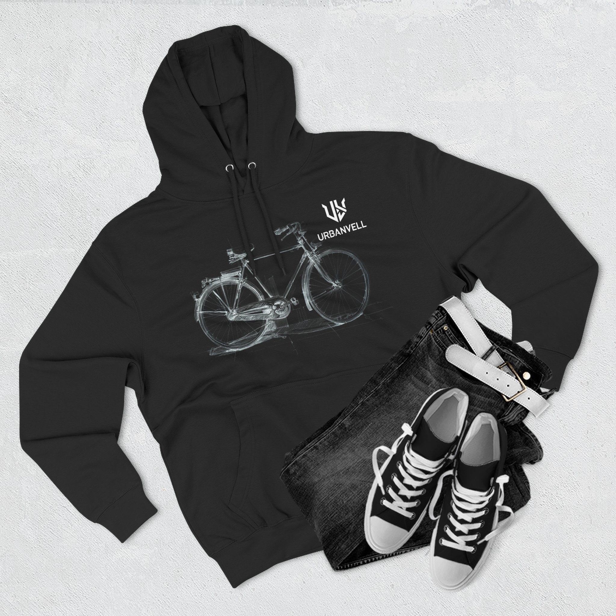 Bicycle Sketch Hoodie — URBANVELL Vintage Bike Illustration Fleece Pullover