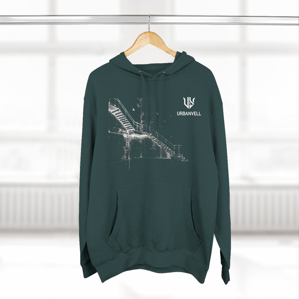 Industrial Staircase Sketch Hoodie — URBANVELL Minimal Architectural Pullover