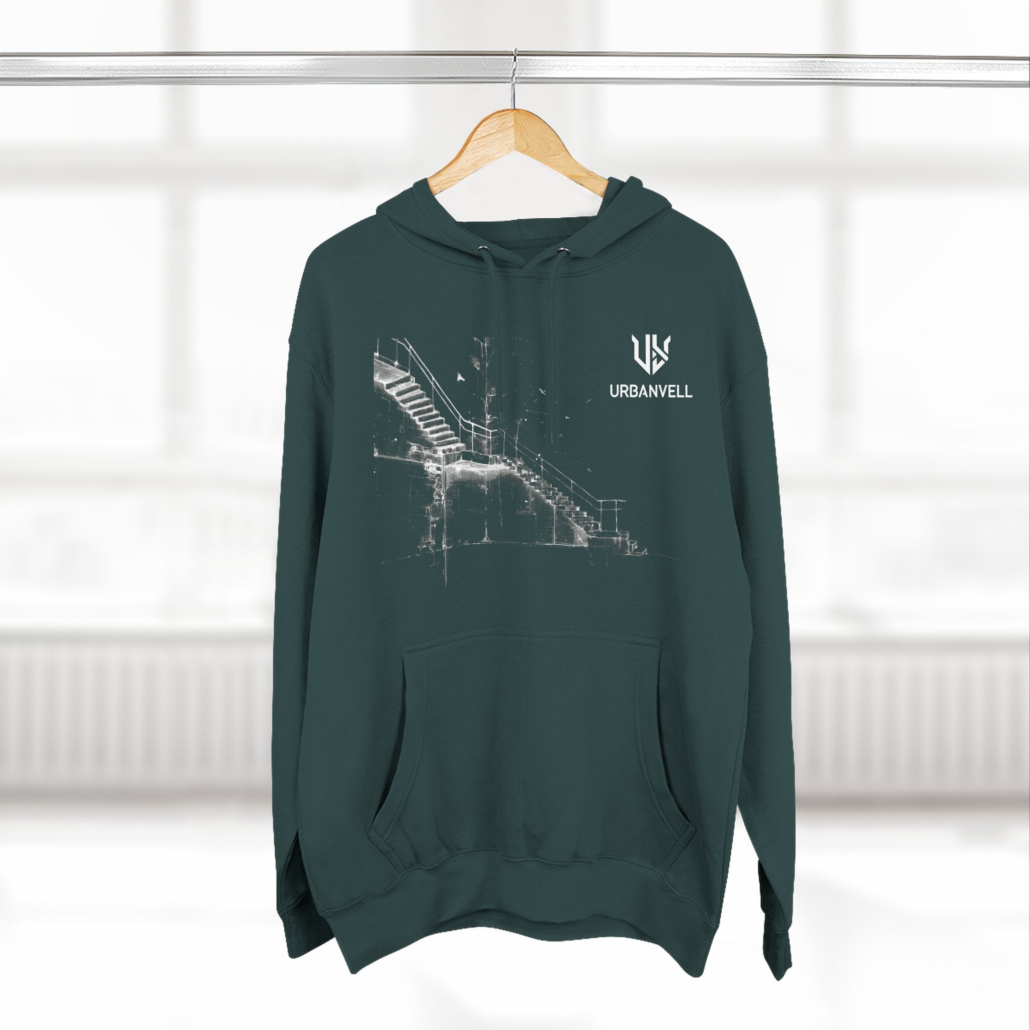 Industrial Staircase Sketch Hoodie — URBANVELL Minimal Architectural Pullover