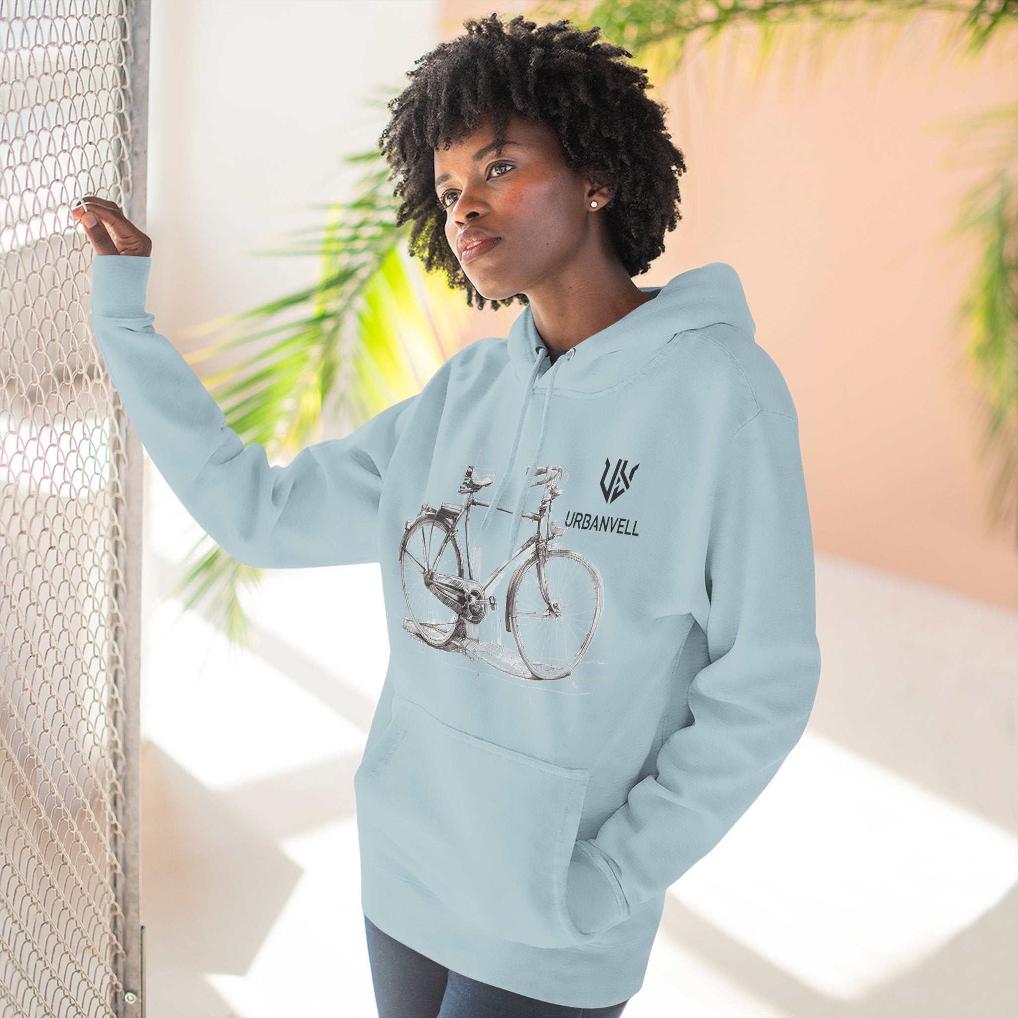 Bicycle Sketch Hoodie — URBANVELL Vintage Bike Illustration Fleece Pullover