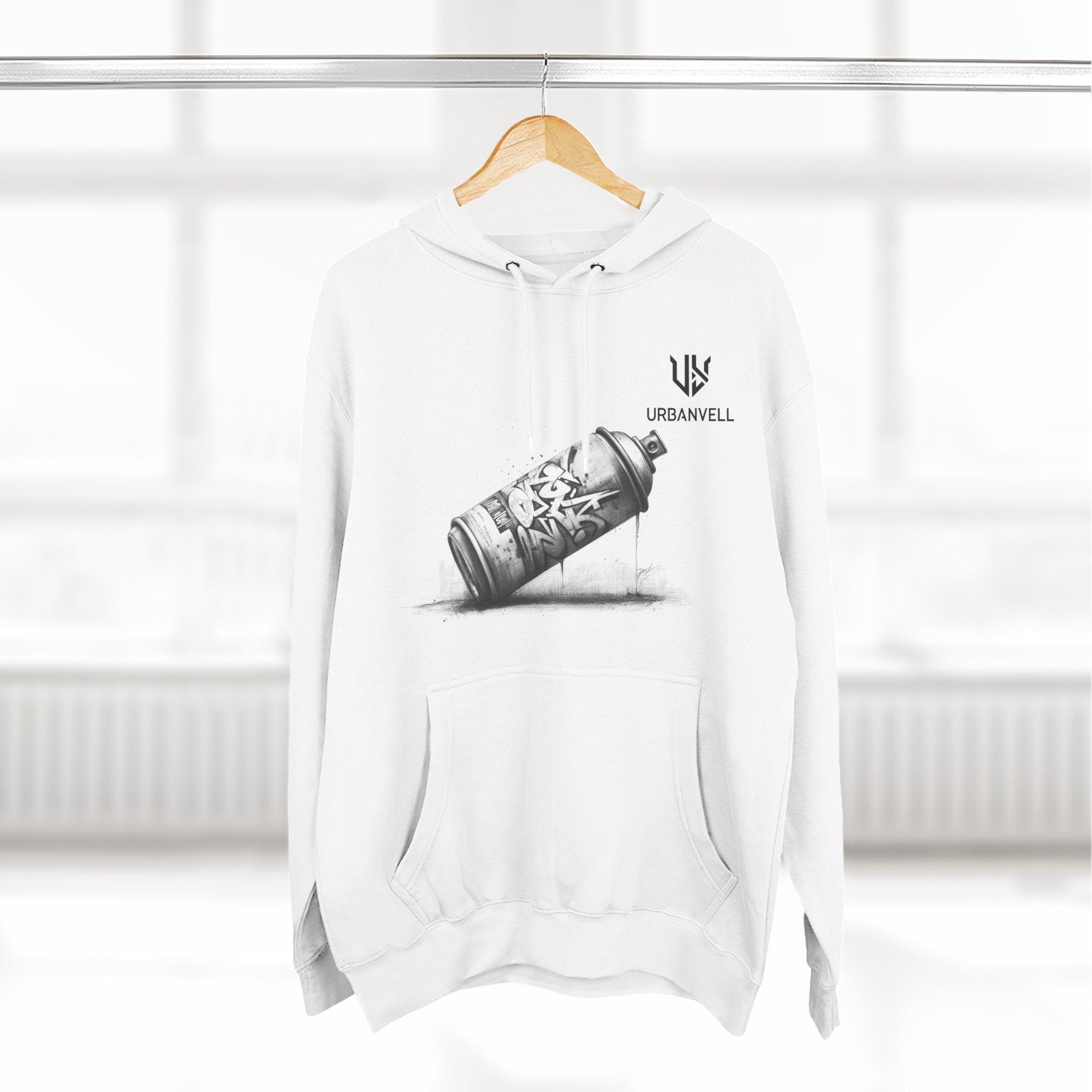 Graffiti Spray Can Sketch Hoodie — URBANVELL Urban Art Streetwear Fleece Pullover