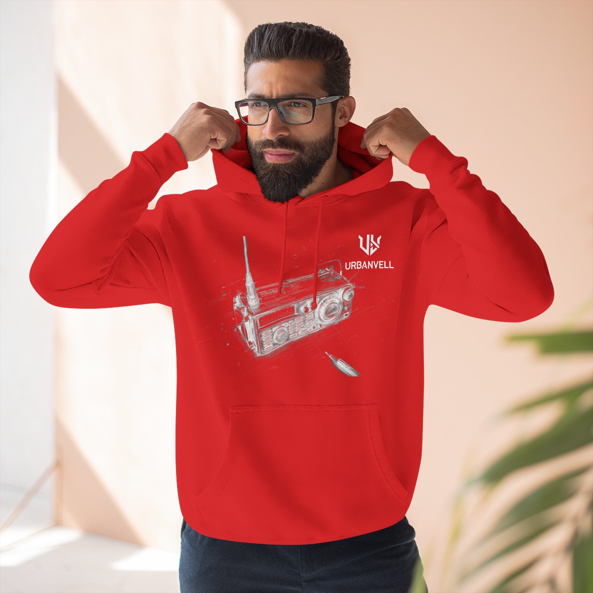 Walkie-Talkie Radio Sketch Hoodie — URBANVELL Minimal Urban Radio Graphic Fleece Pullover