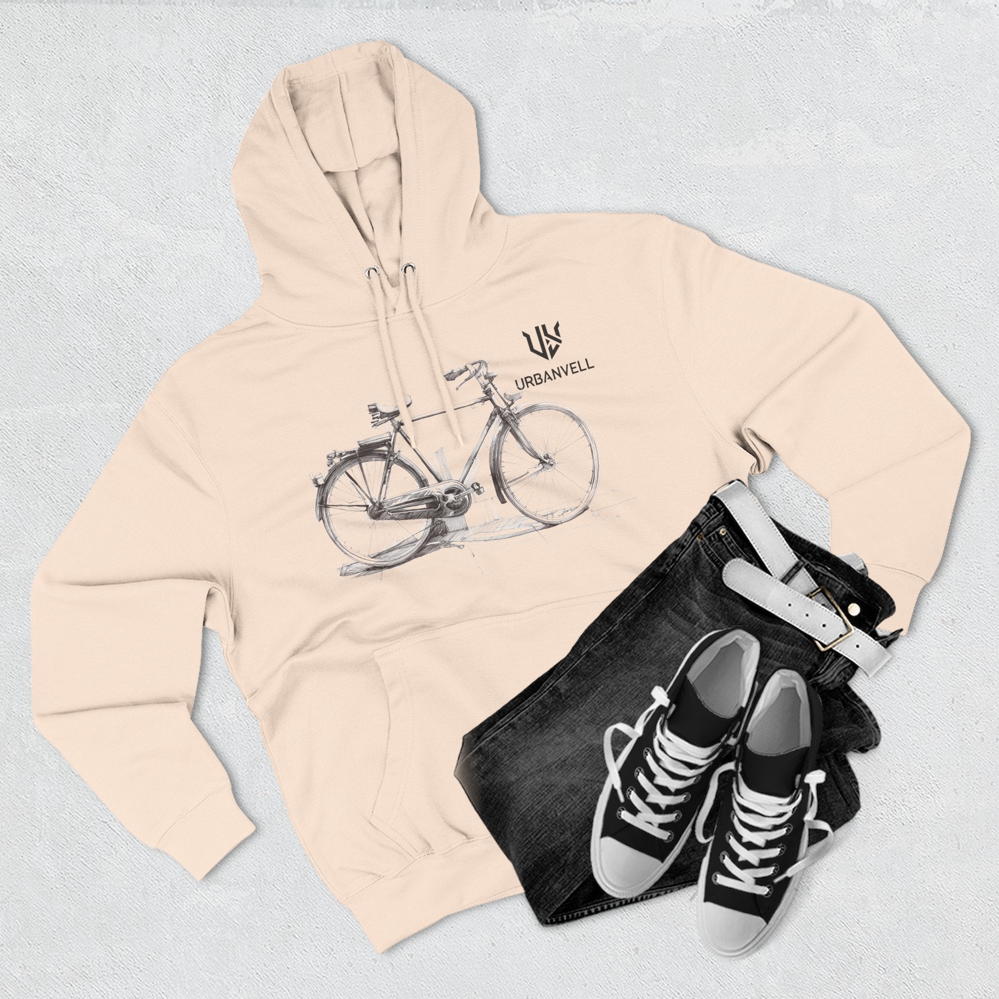 Bicycle Sketch Hoodie — URBANVELL Vintage Bike Illustration Fleece Pullover
