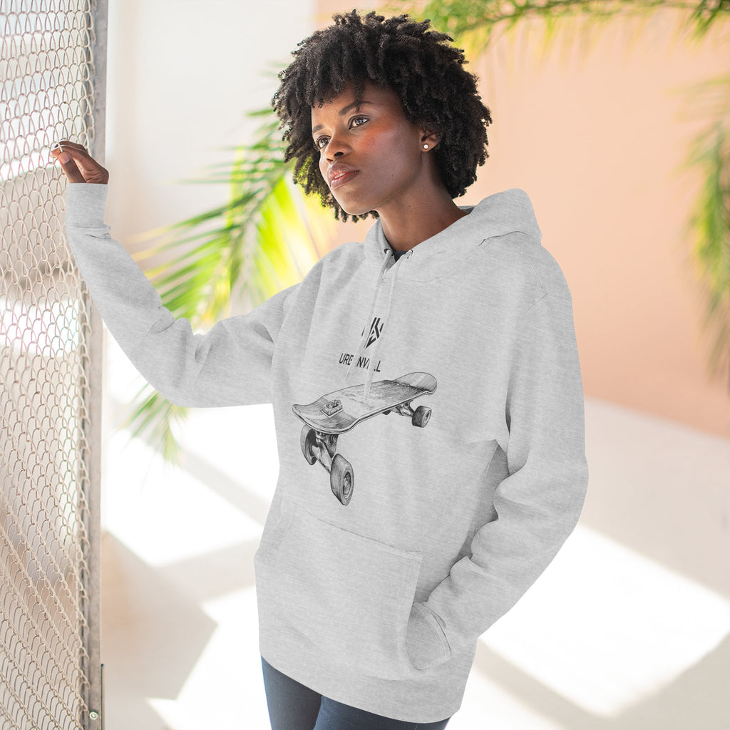 Skateboard Sketch Hoodie — URBANVELL Minimalist Hand-Drawn Skate Deck Pullover