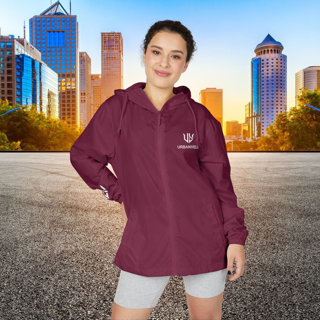 White Camo Windbreaker Jacket with URBANVELL Logo — Lightweight Full-Zip Hooded Jacket