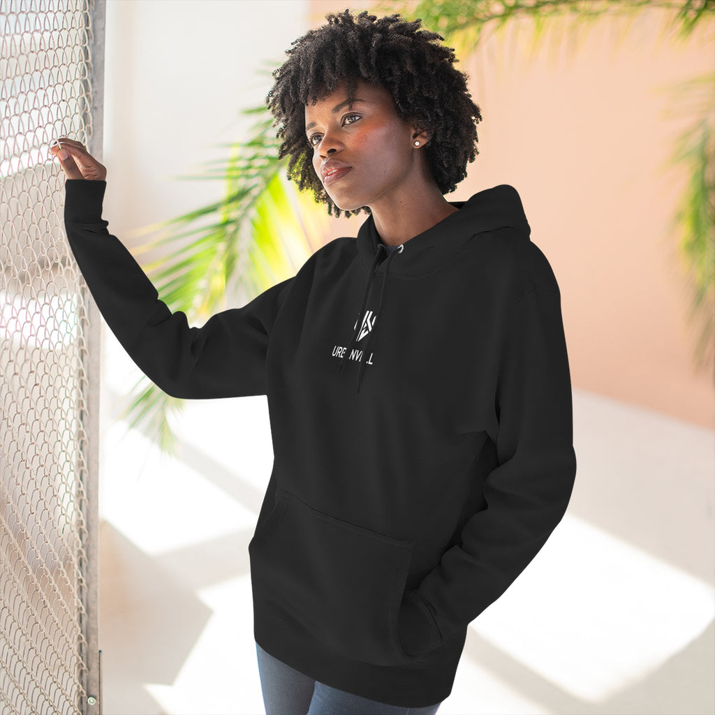 Minimal Small Cenetred Logo Hoodie — URBANVELL White Three-Panel Fleece Hooded Sweatshirt