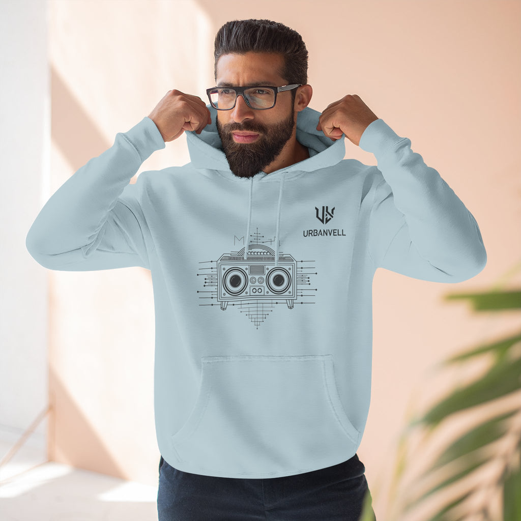 Boombox Graphic Hoodie — URBANVELL Minimalist Retro Cassette Stereo Sweatshirt