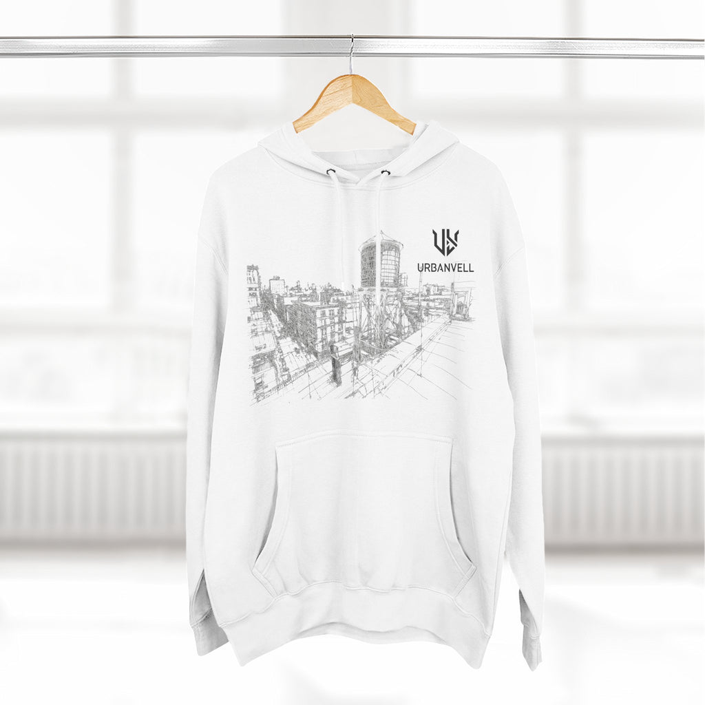 Water Tower Sketch Hoodie — URBANVELL Skyline Graphic Fleece Hoodie