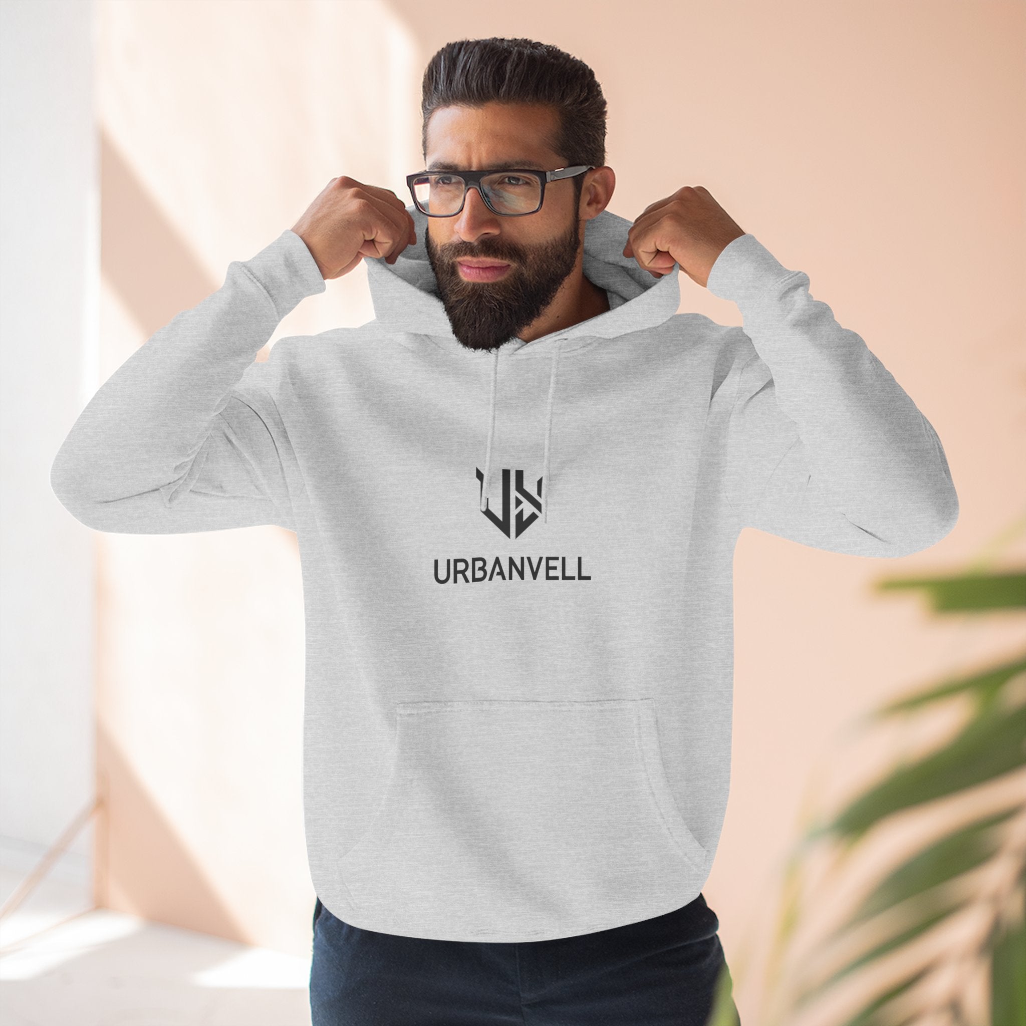 URBANVELL Centered Minimal Logo Hoodie — Classic Fleece Pullover