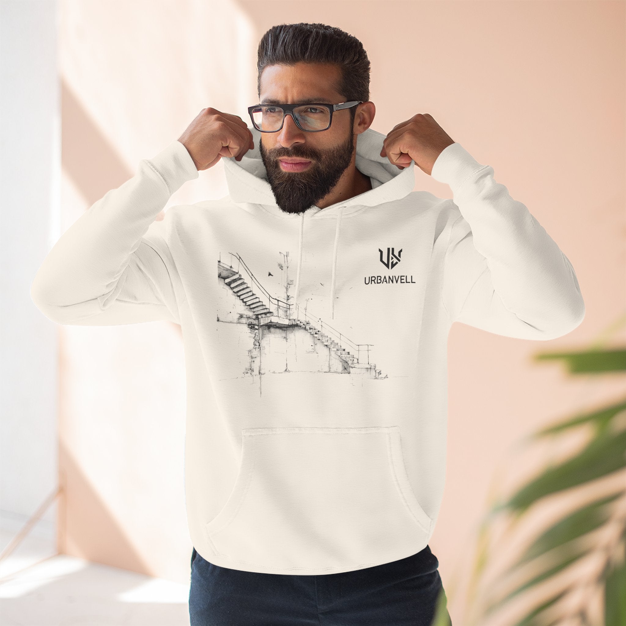 Industrial Staircase Sketch Hoodie — URBANVELL Minimal Architectural Pullover