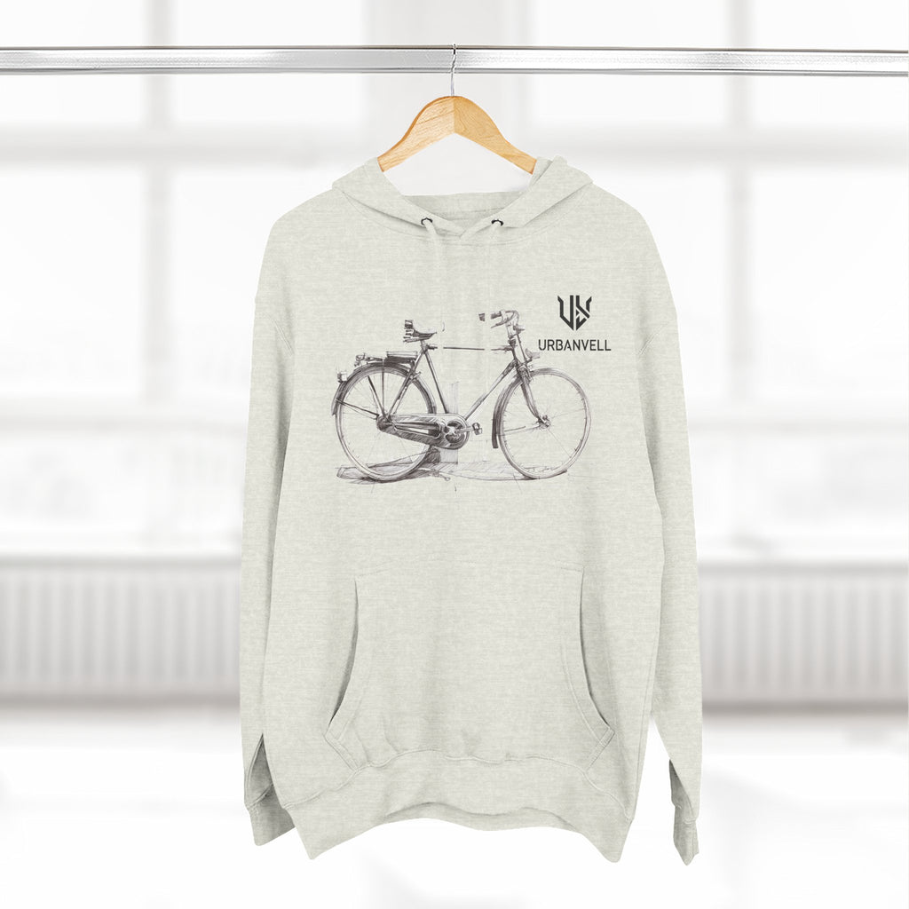 Bicycle Sketch Hoodie — URBANVELL Vintage Bike Illustration Fleece Pullover