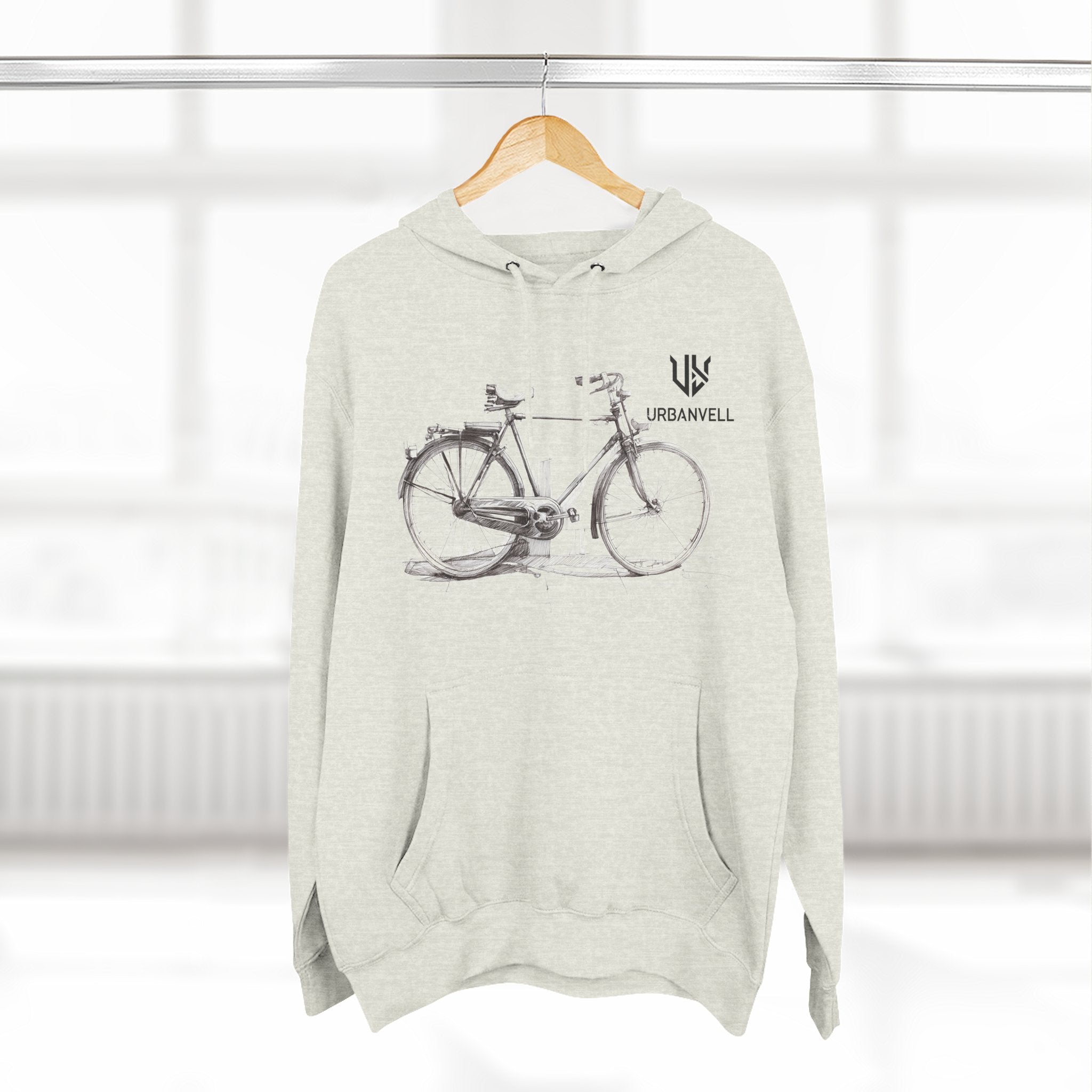 Bicycle Sketch Hoodie — URBANVELL Vintage Bike Illustration Fleece Pullover