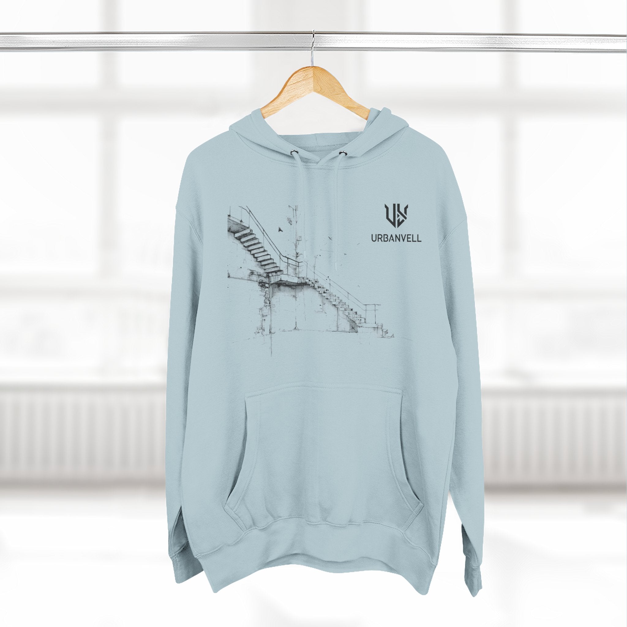 Industrial Staircase Sketch Hoodie — URBANVELL Minimal Architectural Pullover