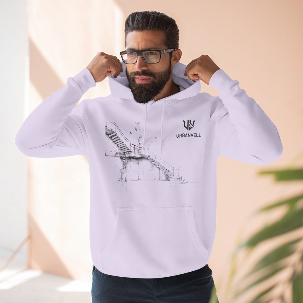 Industrial Staircase Sketch Hoodie — URBANVELL Minimal Architectural Pullover
