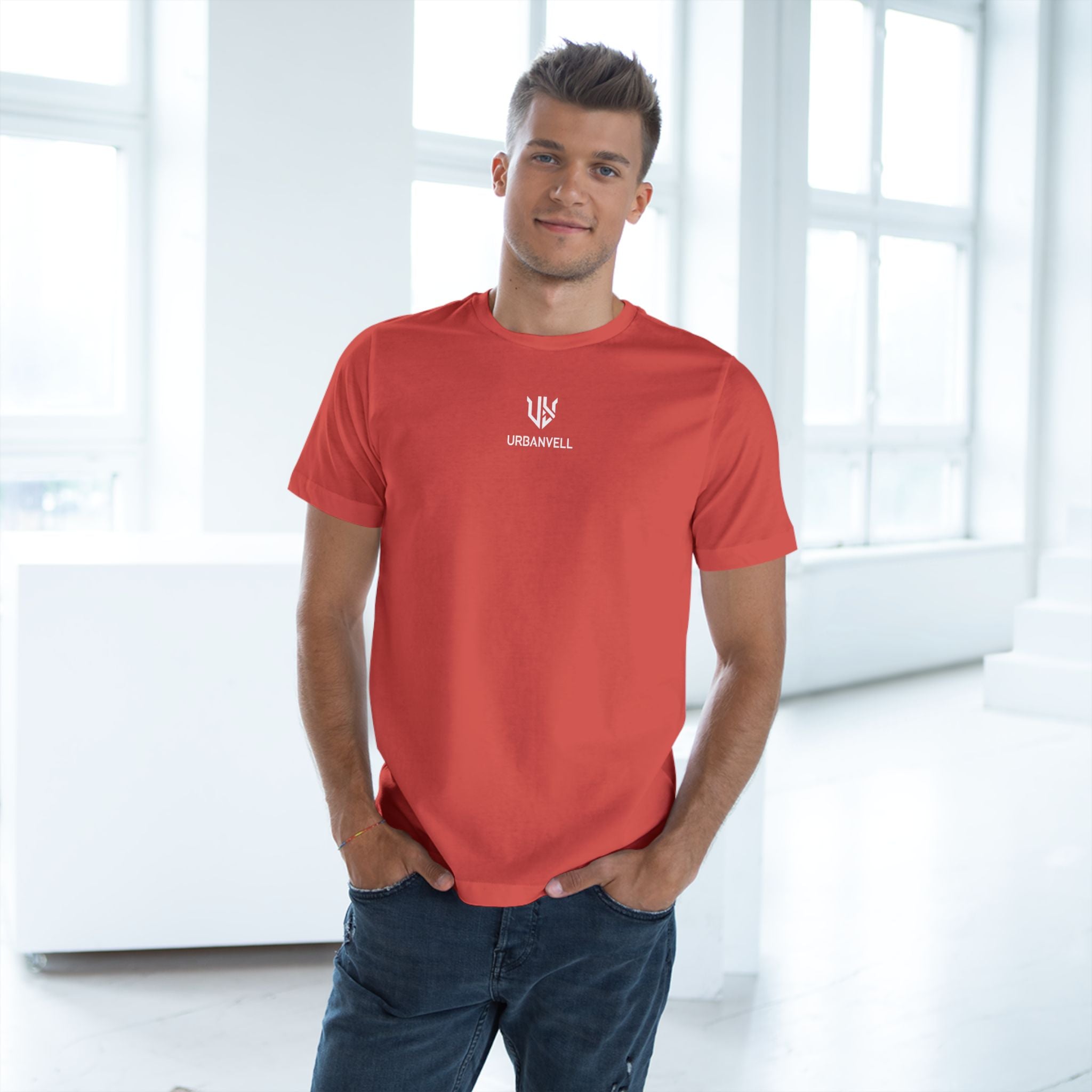 Minimal UrbanVell Centered Logo T‑Shirt — URBANVELL Clean Small Chest Logo Tee